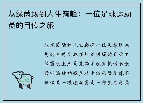 从绿茵场到人生巅峰：一位足球运动员的自传之旅